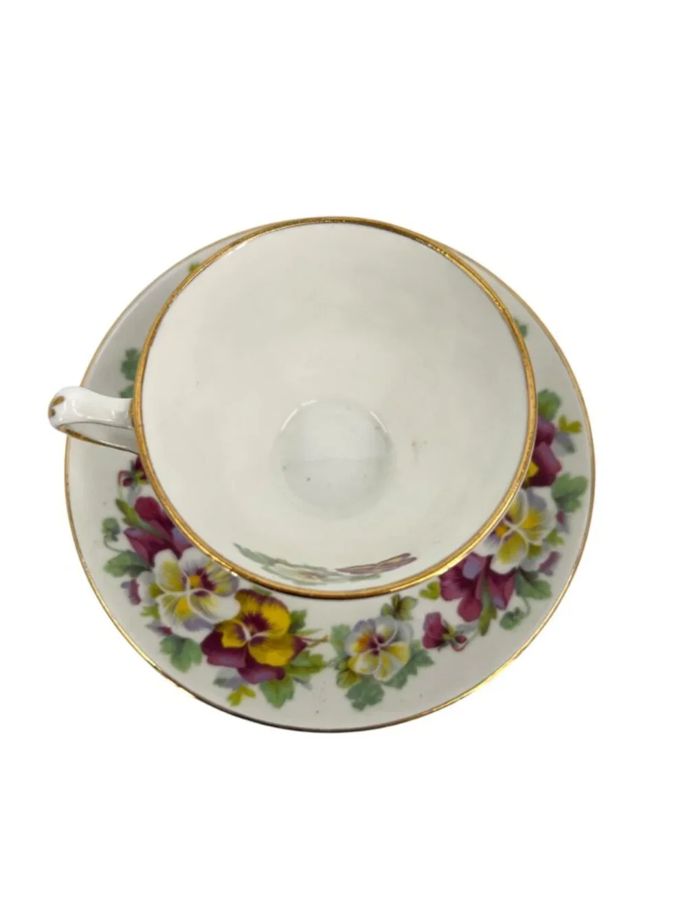 Crown Staffordshire England Purple Yellow Pansies Gold Trimmed F15069